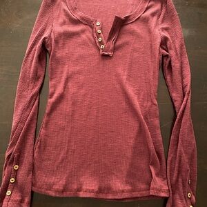 Pink Long Sleeve Henley Fitted Top